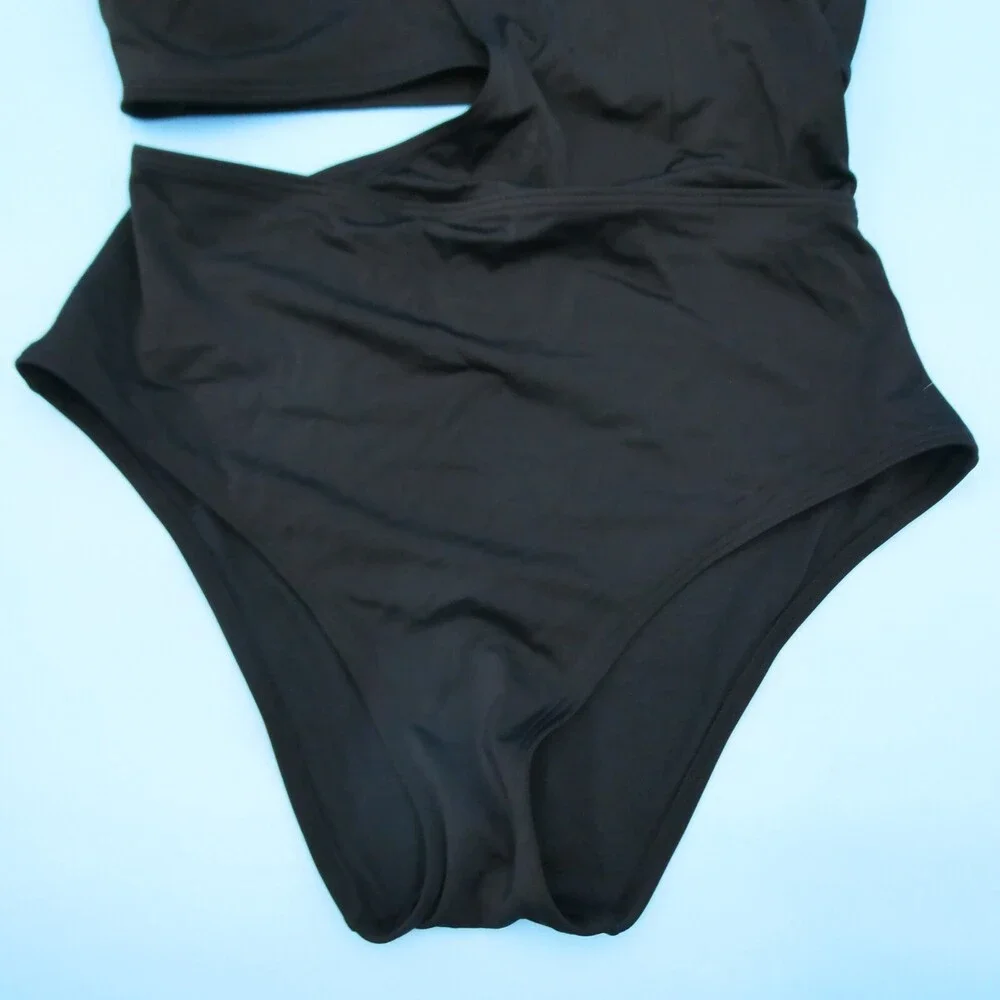 Adore Me Medium Black Single Shoulder Double Strap Cutout One Piece Swimsuit New